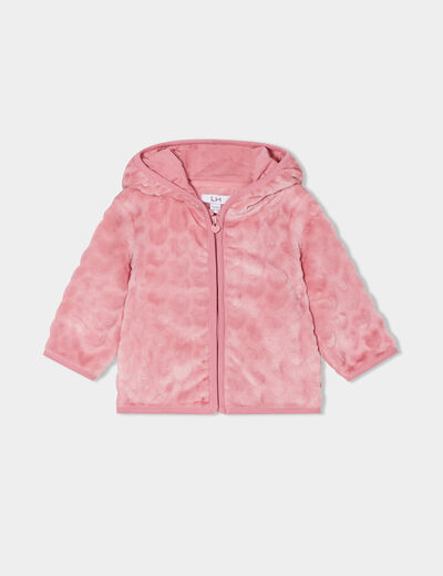 Gilet aspect velours à capuche vieux rose bébé fille