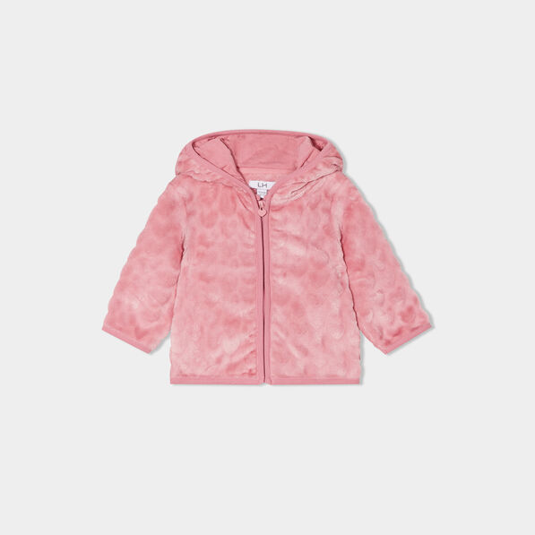 gilet aspect velours a capuche vieux rose bebef Gilet aspect velours à capuche vieux rose bébé fille