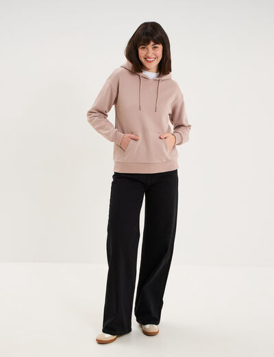 Sweat hoodie 1 poche &agrave; capuche marron clair femme