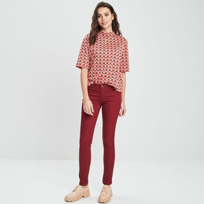 T-shirt avec col montant orange corail femme