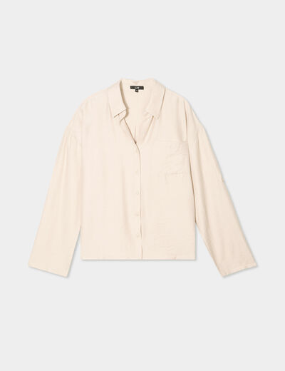 Chemise manches retroussables beige femme