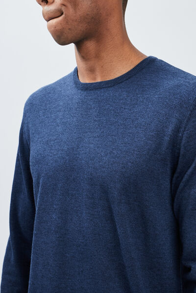 Pull droit col rond bleu foncé homme