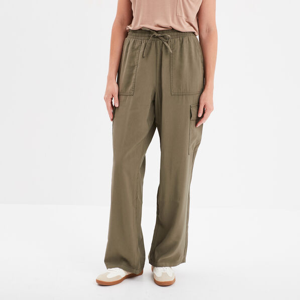 Pantalon regular cargo fluide vert kaki femme