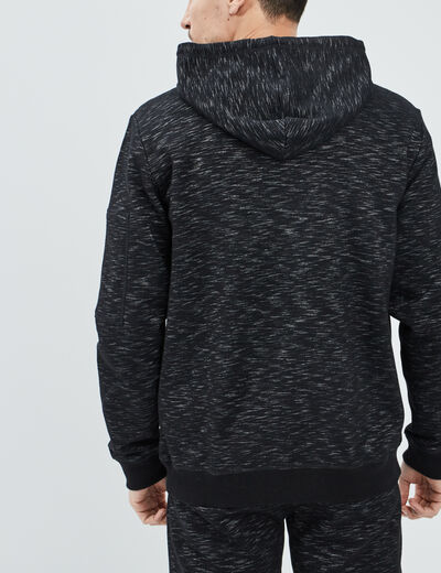 Sweat zipp&eacute; &agrave; capuche en molleton noir homme