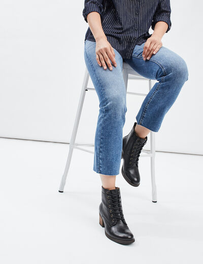 Bottines en cuir à talons fourrées noir femme