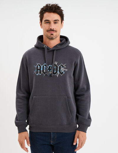 Sweat hoodie 1 poche AC/DC gris fonc&eacute; homme