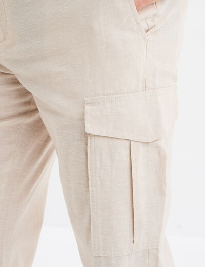 Pantalon cargo en lin m&eacute;lang&eacute; gris clair homme