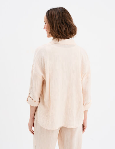 Chemise manches longues en gaze de coton beige femme