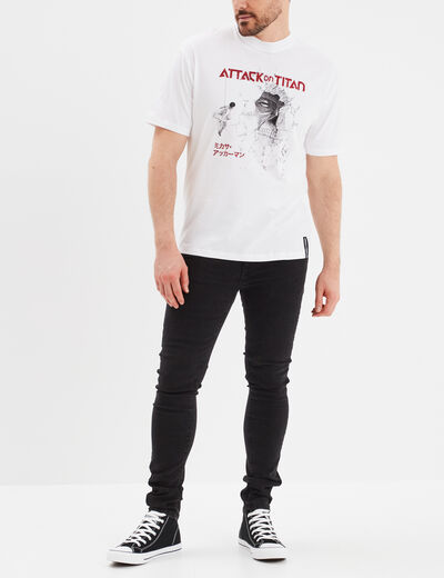 T-shirt col rond Attaque des titans blanc homme