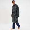 Peignoir long ceintur&eacute; effet velours gris clair homme