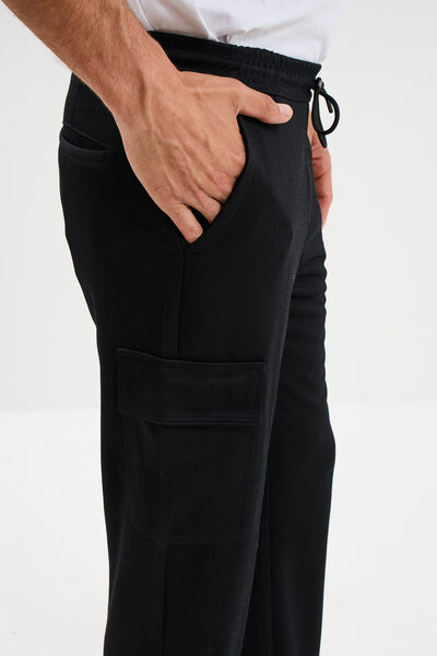 Pantalon cargo taille &eacute;lastiqu&eacute;e noir homme