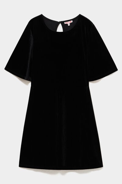 Robe courte en velours manches courtes noir femme