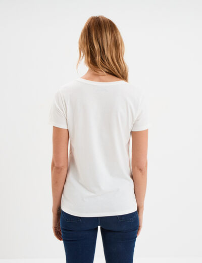 T-shirt col rond manches courtes blanc femme