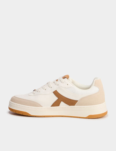 Tennis basses &agrave; lacets semelle plate marron clair homme