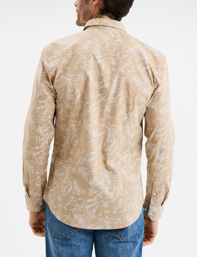 Chemise ajustée col français beige homme