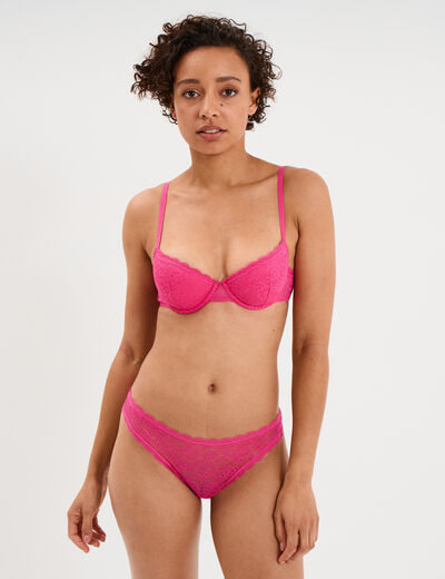 Soutien-gorge corbeille padd&eacute; dentelle rose fushia femme
