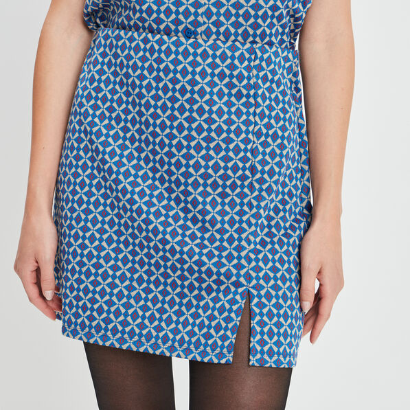 Jupe courte droite taille haute bleu femme