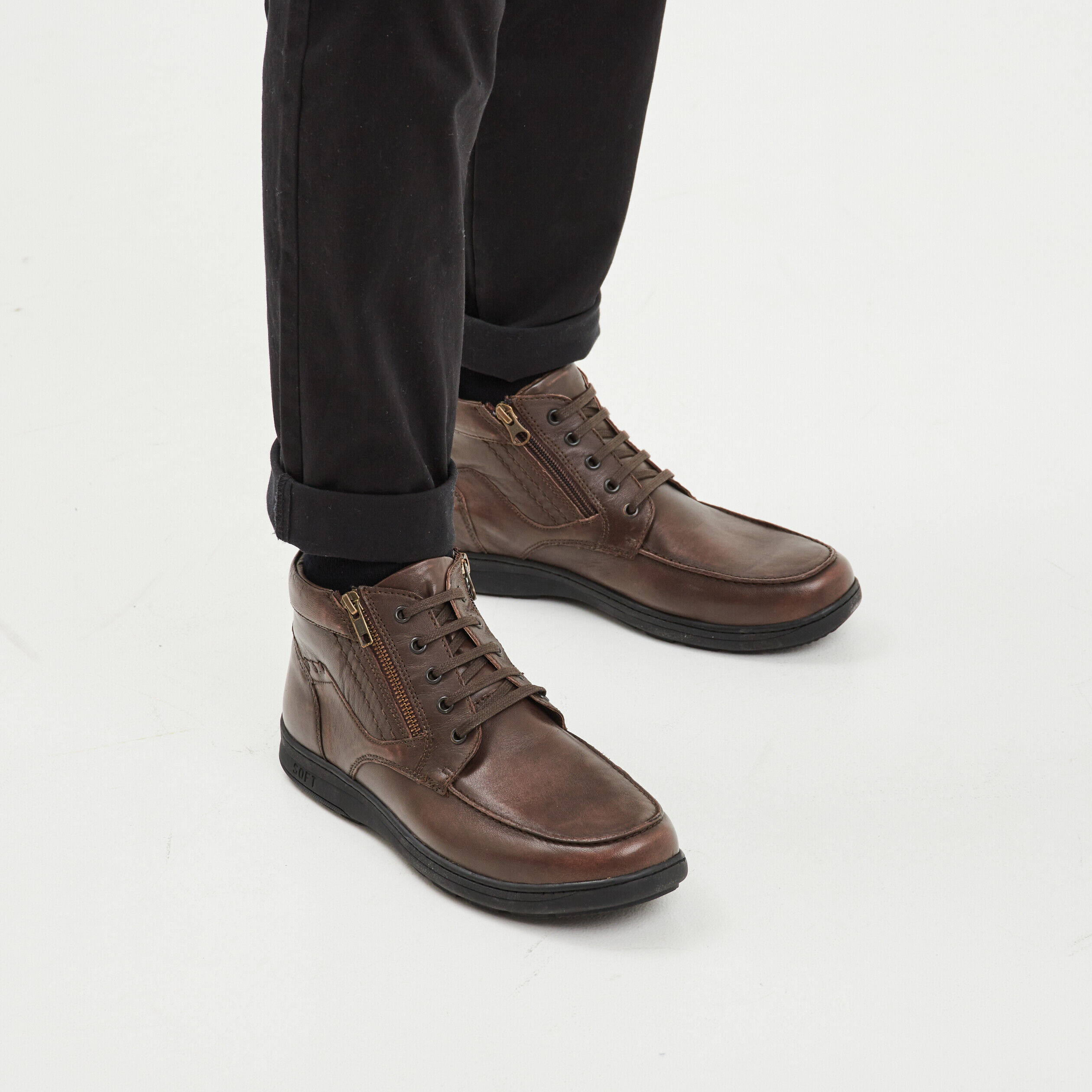 Bottines détails zippés en cuir Berzigo marron homme WALKING CONFORT