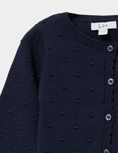 Gilet boutonné bord festonné coton bleu marine bébé fille