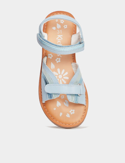 Sandales à scratchs en cuir Kickers bleu fille