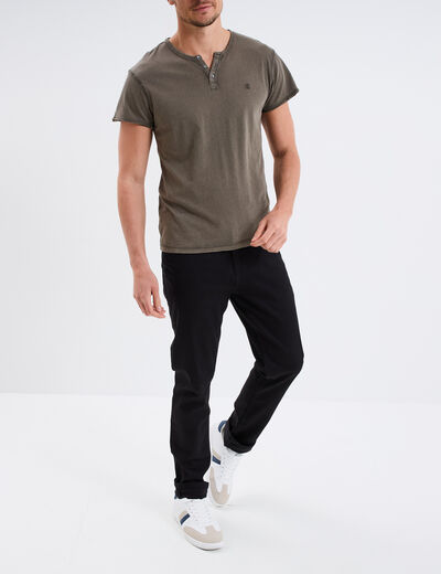 T-shirt col tunisien manches courtes vert kaki homme