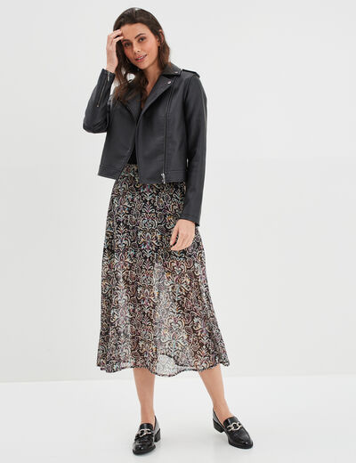 Jupe longue évasée voile doublé noir femme