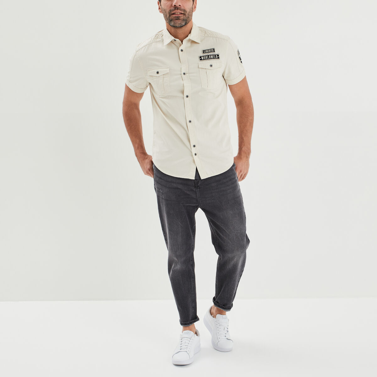 Chemise manches courtes Liberto ecru homme