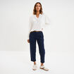 Pantalon chino regular ceinture tress&eacute;e bleu marine femme