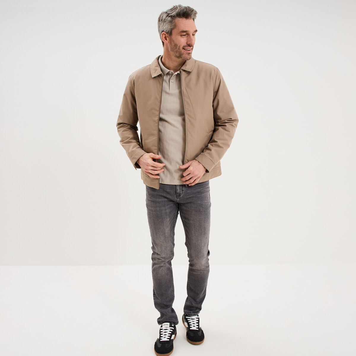 Blouson zipp&eacute; doubl&eacute; col &agrave; revers taupe homme