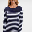 T-shirt manches longues col rond coton bleu marine femme