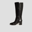 Bottes cavalières à talons en cuir noir femme