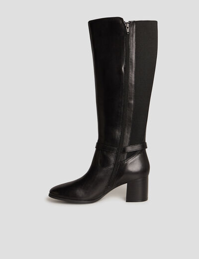 Bottes cavalières à talons en cuir noir femme