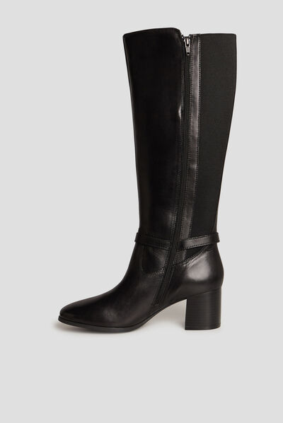Bottes cavalières à talons en cuir noir femme