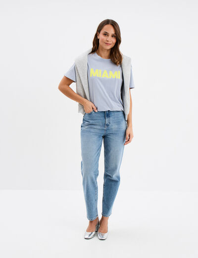 T-shirt droit manches courtes coton bleu clair femme