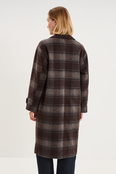 Manteau long oversize boutonn&eacute; marron chocolat femme
