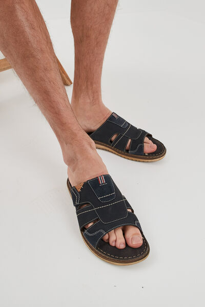 Mules en cuir Walking bleu marine homme