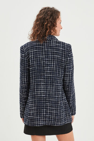 Veste blazer tweed boutonnée Mosquitos bleu foncé femme