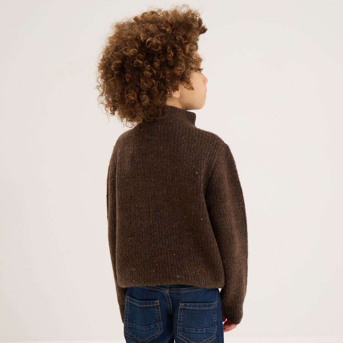 Pull camionneur col zipp&eacute; marron gar&ccedil;on