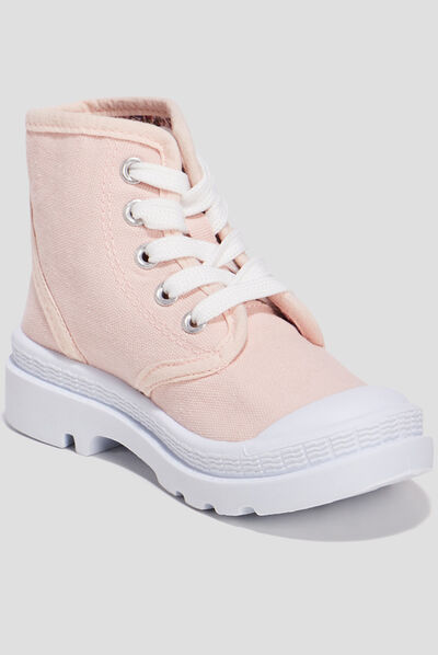 Baskets montantes à lacets en toile rose fille