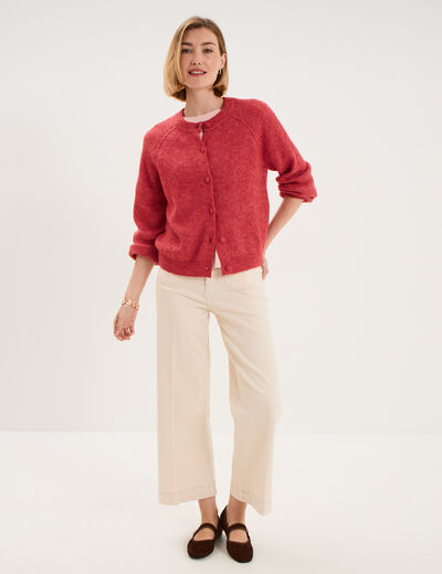 Pantalon large poche plaqu&eacute;e cropped ivoire femme