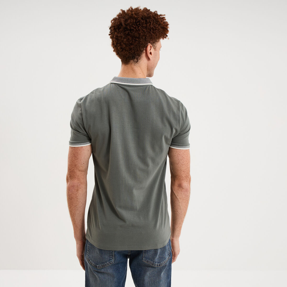 Polo slim manches courtes stretch vert kaki homme