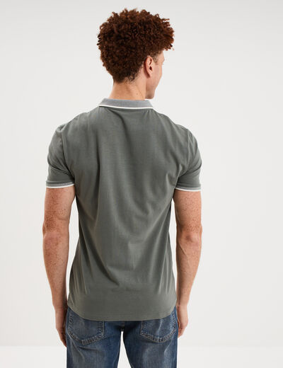 Polo slim manches courtes stretch vert kaki homme