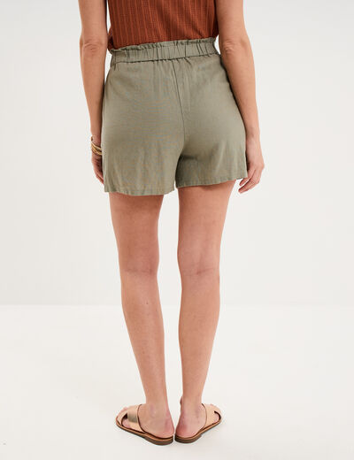Short paperbag lin m&eacute;lang&eacute; vert kaki femme