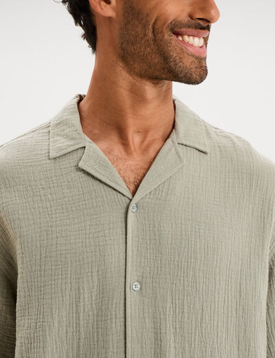 Chemise gaze de coton manches courtes vert clair homme