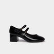 Escarpin double bride effet verni noir femme