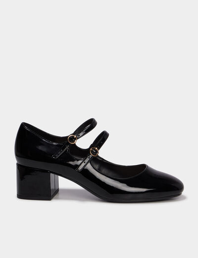 Escarpin double bride effet verni noir femme
