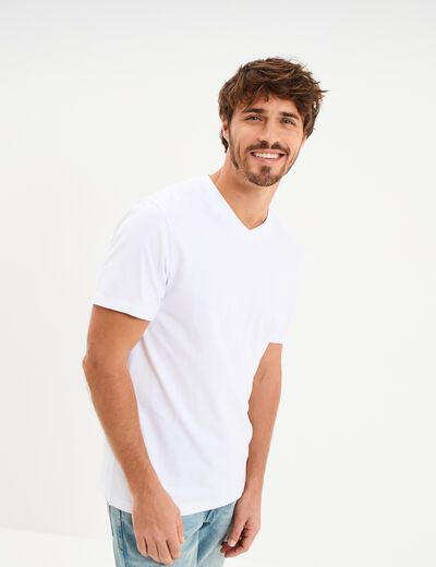 T-shirt col V slim stretch blanc homme