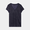 T-shirt col en V à bande métallisée bleu foncé femme