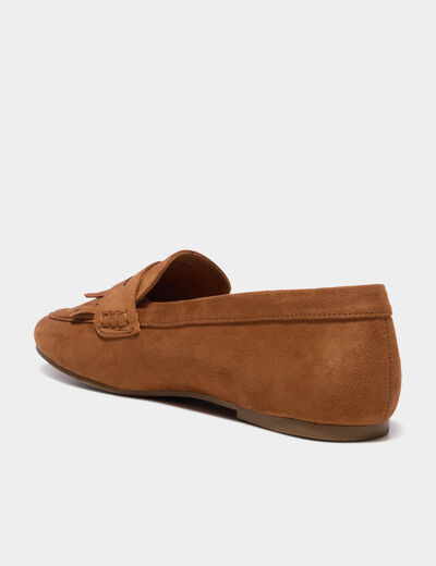 Mocassins &agrave; franges effet su&eacute;dine marron femme