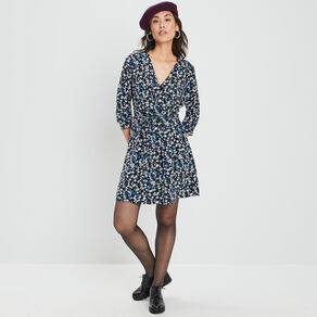 Robe droite à col cache-coeur bleu marine femme